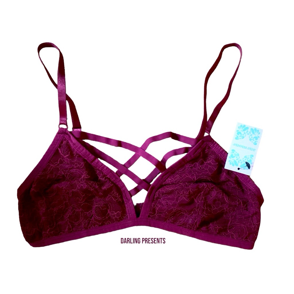 Anemone Lace Strapy Cage Front Bra Women Color Burgundy Size S